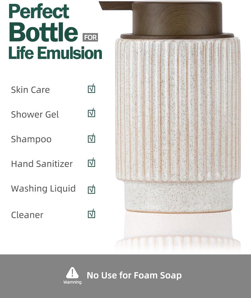 FE FUN ELEMENTS Fun Elements Ceramic Soap Dispenser, Wood Grain Plastic Soap Dispenser, 10oz Refillable Bottle for Liquid Soap - Kitchen, Sink, Bathroom - Image 4
